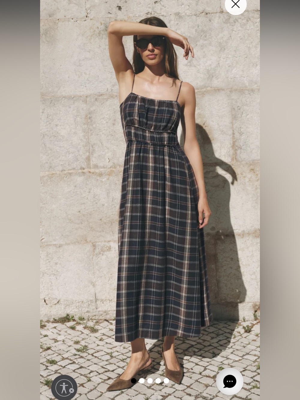 z supply evermore blue & brown plaid flannel smocked back midi dress small NEW